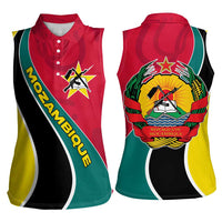 Mozambique Women Sleeveless Polo Shirt with Red Yellow Green Wave Design and National Emblem - Wonder Print Shop