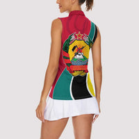 Mozambique Women Sleeveless Polo Shirt with Red Yellow Green Wave Design and National Emblem - Wonder Print Shop