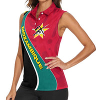 Mozambique Women Sleeveless Polo Shirt with Red Yellow Green Wave Design and National Emblem - Wonder Print Shop