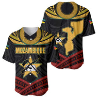 Mozambique Baseball Jersey with Black Red Tribal Design and National Map Pattern - Wonder Print Shop