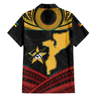 Mozambique Family Matching Off Shoulder Maxi Dress and Hawaiian Shirt with Black Red Tribal Design and National Map Pattern - Wonder Print Shop