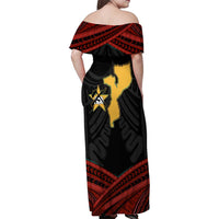Mozambique Family Matching Off Shoulder Maxi Dress and Hawaiian Shirt with Black Red Tribal Design and National Map Pattern - Wonder Print Shop