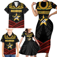 Mozambique Family Matching Short Sleeve Bodycon Dress and Hawaiian Shirt with Black Red Tribal Design and National Map Pattern - Wonder Print Shop