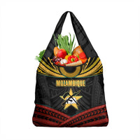 Mozambique Grocery Bag with Black Red Tribal Design and National Map Pattern - Wonder Print Shop