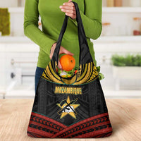 Mozambique Grocery Bag with Black Red Tribal Design and National Map Pattern - Wonder Print Shop