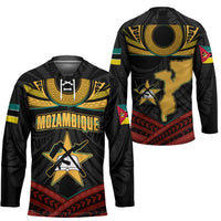 Mozambique Hockey Jersey with Black Red Tribal Design and National Map Pattern - Wonder Print Shop