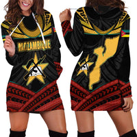 Mozambique Hoodie Dress with Black Red Tribal Design and National Map Pattern - Wonder Print Shop