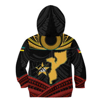 Mozambique Kid Hoodie with Black Red Tribal Design and National Map Pattern - Wonder Print Shop