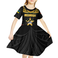 Mozambique Kid Short Sleeve Dress with Black Red Tribal Design and National Map Pattern - Wonder Print Shop