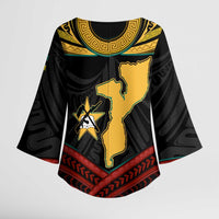 Mozambique Kimono Sleeve Blouse with Black Red Tribal Design and National Map Pattern - Wonder Print Shop