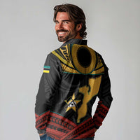 Mozambique Long Sleeve Polo Shirt with Black Red Tribal Design and National Map Pattern - Wonder Print Shop