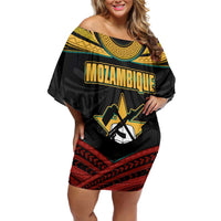 Mozambique Off Shoulder Short Dress with Black Red Tribal Design and National Map Pattern - Wonder Print Shop
