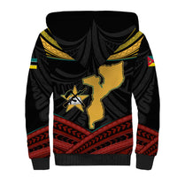 Mozambique Sherpa Hoodie with Black Red Tribal Design and National Map Pattern - Wonder Print Shop