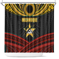 Mozambique Shower Curtain with Black Red Tribal Design and National Map Pattern - Wonder Print Shop