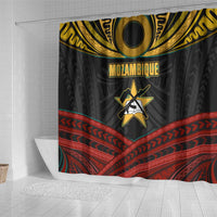 Mozambique Shower Curtain with Black Red Tribal Design and National Map Pattern - Wonder Print Shop