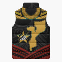 Mozambique Sleeveless Puffer Jacket with Black Red Tribal Design and National Map Pattern - Wonder Print Shop