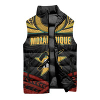 Mozambique Sleeveless Puffer Jacket with Black Red Tribal Design and National Map Pattern - Wonder Print Shop