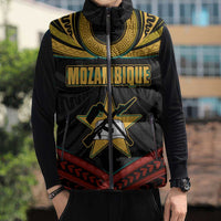 Mozambique Sleeveless Puffer Jacket with Black Red Tribal Design and National Map Pattern - Wonder Print Shop