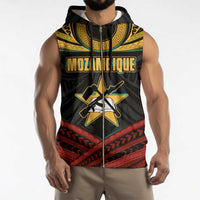 Mozambique Sleeveless Zip Hoodie with Black Red Tribal Design and National Map Pattern - Wonder Print Shop