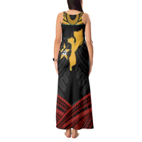 Mozambique Tank Maxi Dress with Black Red Tribal Design and National Map Pattern - Wonder Print Shop