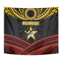 Mozambique Tapestry with Black Red Tribal Design and National Map Pattern - Wonder Print Shop