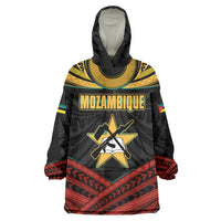 Mozambique Wearable Blanket Hoodie with Black Red Tribal Design and National Map Pattern - Wonder Print Shop