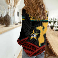Mozambique Women Casual Shirt with Black Red Tribal Design and National Map Pattern - Wonder Print Shop