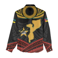 Mozambique Women Casual Shirt with Black Red Tribal Design and National Map Pattern - Wonder Print Shop
