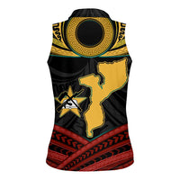 Mozambique Women Sleeveless Polo Shirt with Black Red Tribal Design and National Map Pattern - Wonder Print Shop