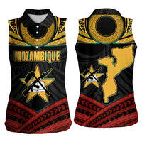 Mozambique Women Sleeveless Polo Shirt with Black Red Tribal Design and National Map Pattern - Wonder Print Shop