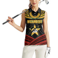 Mozambique Women Sleeveless Polo Shirt with Black Red Tribal Design and National Map Pattern - Wonder Print Shop
