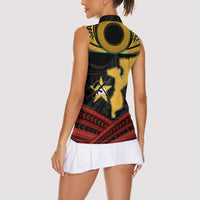 Mozambique Women Sleeveless Polo Shirt with Black Red Tribal Design and National Map Pattern - Wonder Print Shop
