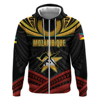Mozambique Zip Hoodie with Black Red Tribal Design and National Map Pattern - Wonder Print Shop