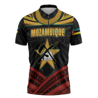 Mozambique Zipper Polo Shirt with Black Red Tribal Design and National Map Pattern - Wonder Print Shop