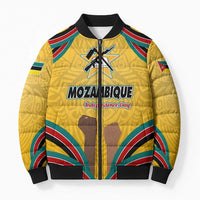 Mozambique Bomber Puffer Jacket with Yellow Red Green Swirl Design and Independence Day - Wonder Print Shop