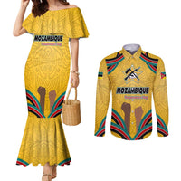 Mozambique Couples Matching Mermaid Dress and Long Sleeve Button Shirt with Yellow Red Green Swirl Design and Independence Day - Wonder Print Shop