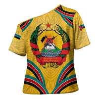 Mozambique Cross Shoulder Shirt with Yellow Red Green Swirl Design and Independence Day - Wonder Print Shop