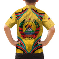 Mozambique Family Matching Off Shoulder Short Dress and Hawaiian Shirt with Yellow Red Green Swirl Design and Independence Day - Wonder Print Shop