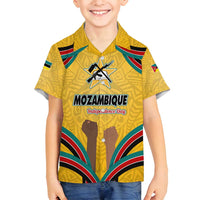 Mozambique Family Matching Off Shoulder Short Dress and Hawaiian Shirt with Yellow Red Green Swirl Design and Independence Day - Wonder Print Shop