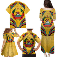 Mozambique Family Matching Puletasi and Hawaiian Shirt with Yellow Red Green Swirl Design and Independence Day - Wonder Print Shop