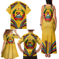 Mozambique Family Matching Tank Maxi Dress and Hawaiian Shirt with Yellow Red Green Swirl Design and Independence Day - Wonder Print Shop