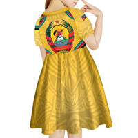 Mozambique Kid Short Sleeve Dress with Yellow Red Green Swirl Design and Independence Day - Wonder Print Shop
