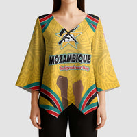 Mozambique Kimono Sleeve Blouse with Yellow Red Green Swirl Design and Independence Day - Wonder Print Shop