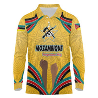Mozambique Long Sleeve Polo Shirt with Yellow Red Green Swirl Design and Independence Day - Wonder Print Shop