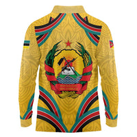 Mozambique Long Sleeve Polo Shirt with Yellow Red Green Swirl Design and Independence Day - Wonder Print Shop