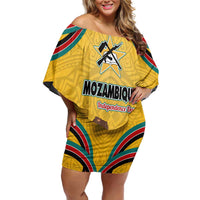 Mozambique Off Shoulder Short Dress with Yellow Red Green Swirl Design and Independence Day - Wonder Print Shop
