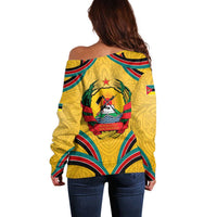 Mozambique Off Shoulder Sweater with Yellow Red Green Swirl Design and Independence Day - Wonder Print Shop