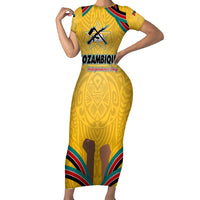 Mozambique Short Sleeve Bodycon Dress with Yellow Red Green Swirl Design and Independence Day - Wonder Print Shop