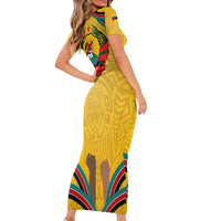 Mozambique Short Sleeve Bodycon Dress with Yellow Red Green Swirl Design and Independence Day - Wonder Print Shop