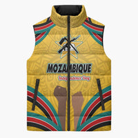Mozambique Sleeveless Puffer Jacket with Yellow Red Green Swirl Design and Independence Day - Wonder Print Shop